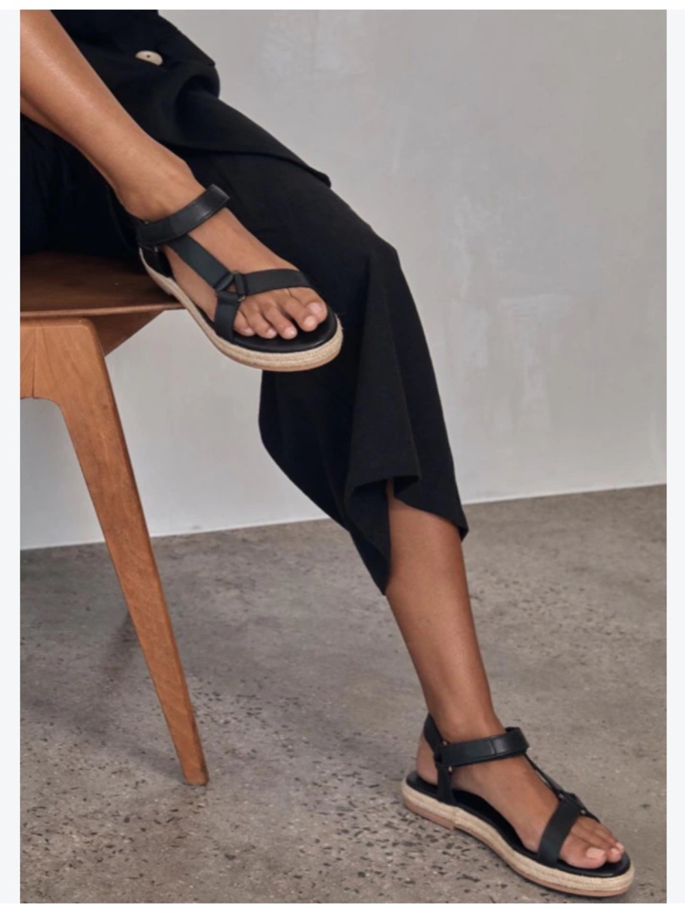 St. Agni Black Leather Net Sustain Open Toe Sportsu Sandals Espadrille EU 39
